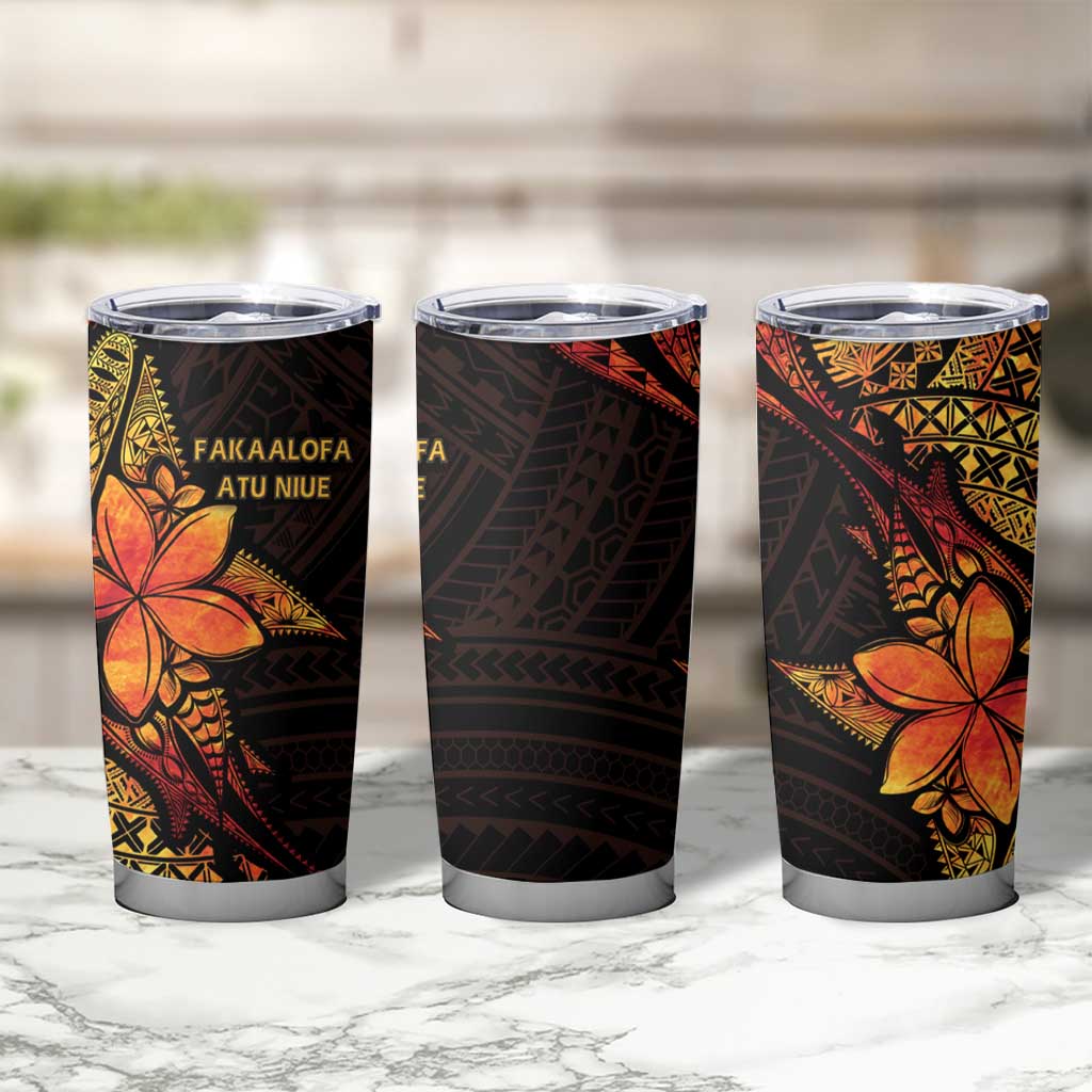 Niue Fakaalofa Atu Tumbler Cup Whale Hiapo Fiery Motif LT7 - Polynesian Pride