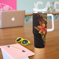 Niue Fakaalofa Atu Tumbler With Handle Whale Hiapo Fiery Motif LT7 - Polynesian Pride