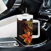 Niue Fakaalofa Atu Tumbler With Handle Whale Hiapo Fiery Motif LT7 - Polynesian Pride