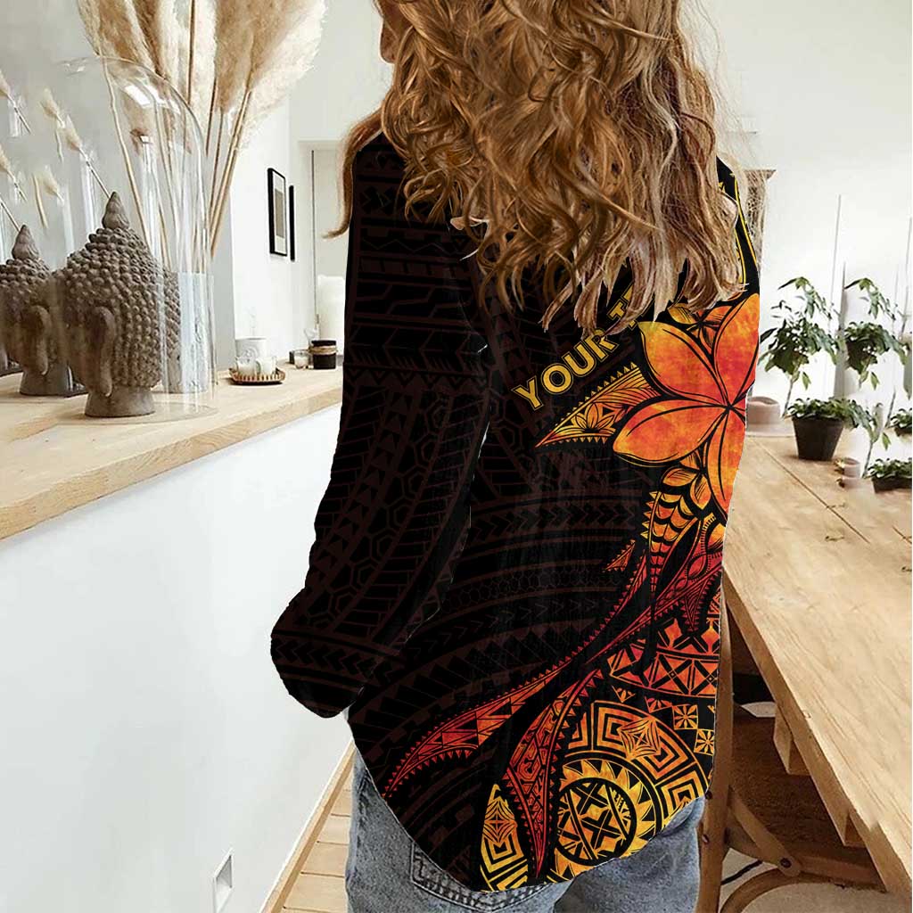 Niue Fakaalofa Atu Personalised Women Casual Shirt Whale Hiapo Fiery Motif LT7 - Polynesian Pride