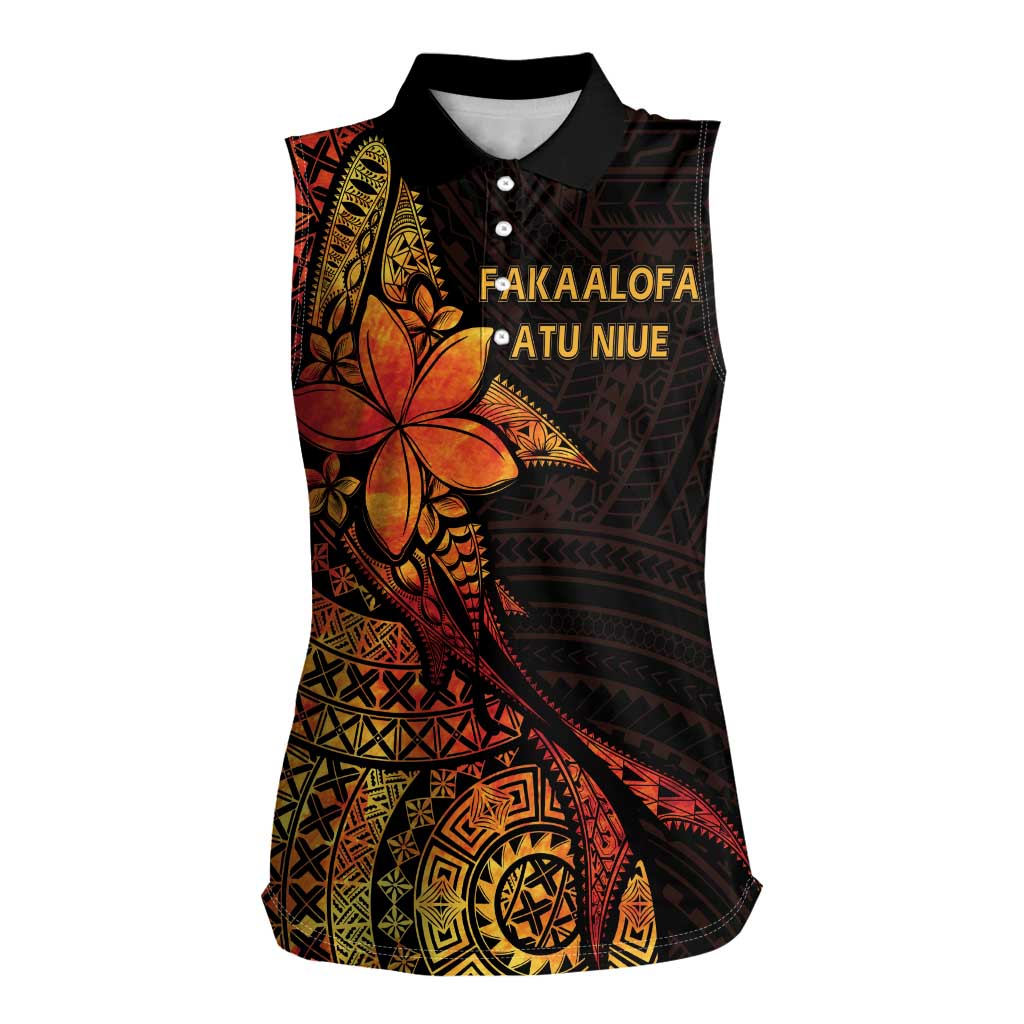 Niue Fakaalofa Atu Personalised Women Sleeveless Polo Shirt Whale Hiapo Fiery Motif LT7 Female Art - Polynesian Pride
