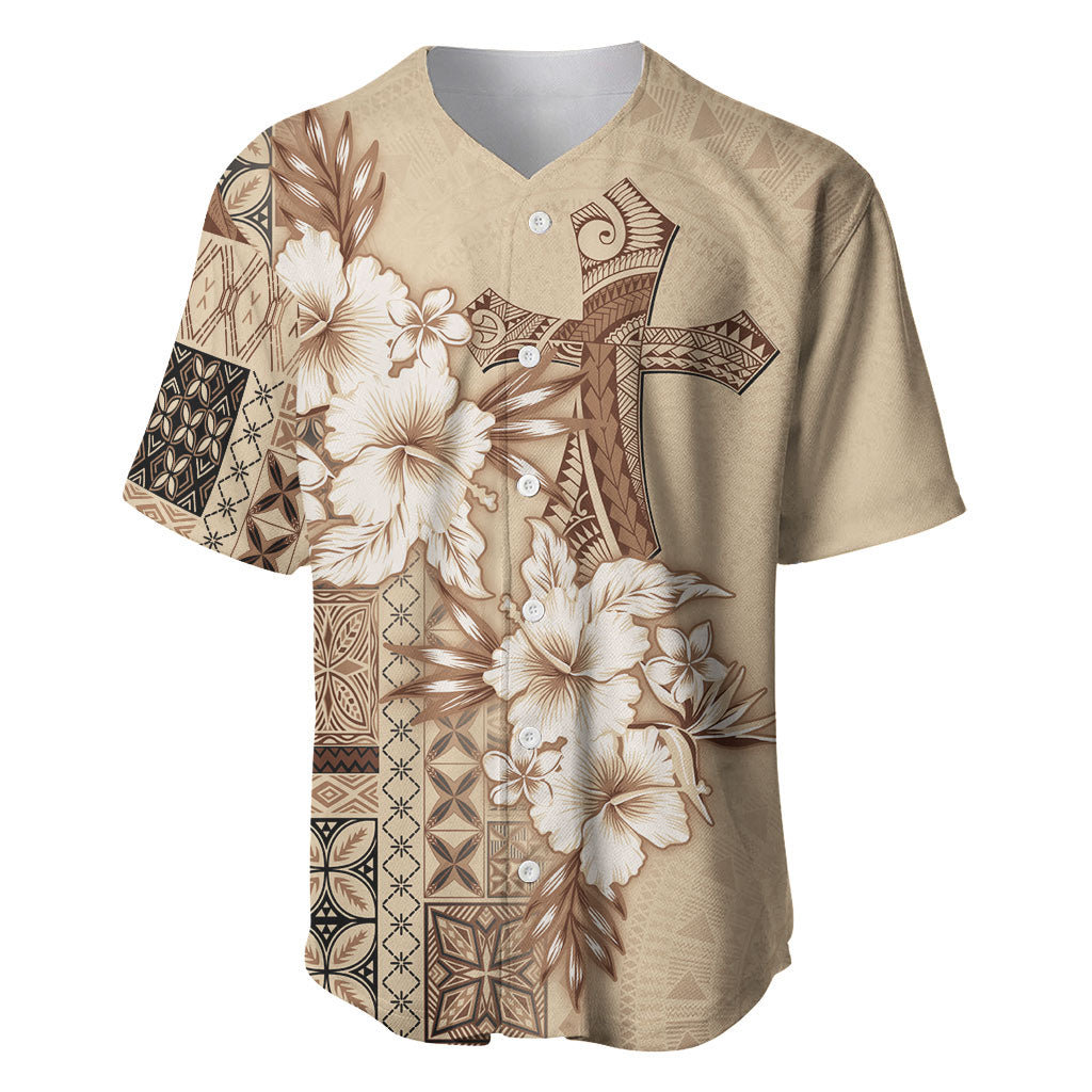 Samoa AIGA Mamanu Siapo Malu Motifs Baseball Jersey LT7 Beige - Polynesian Pride