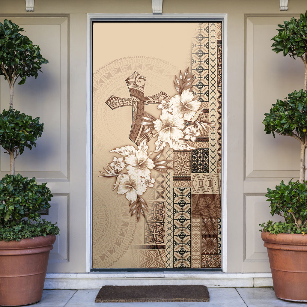 Samoa AIGA Mamanu Siapo Malu Motifs Door Cover LT7 Beige - Polynesian Pride