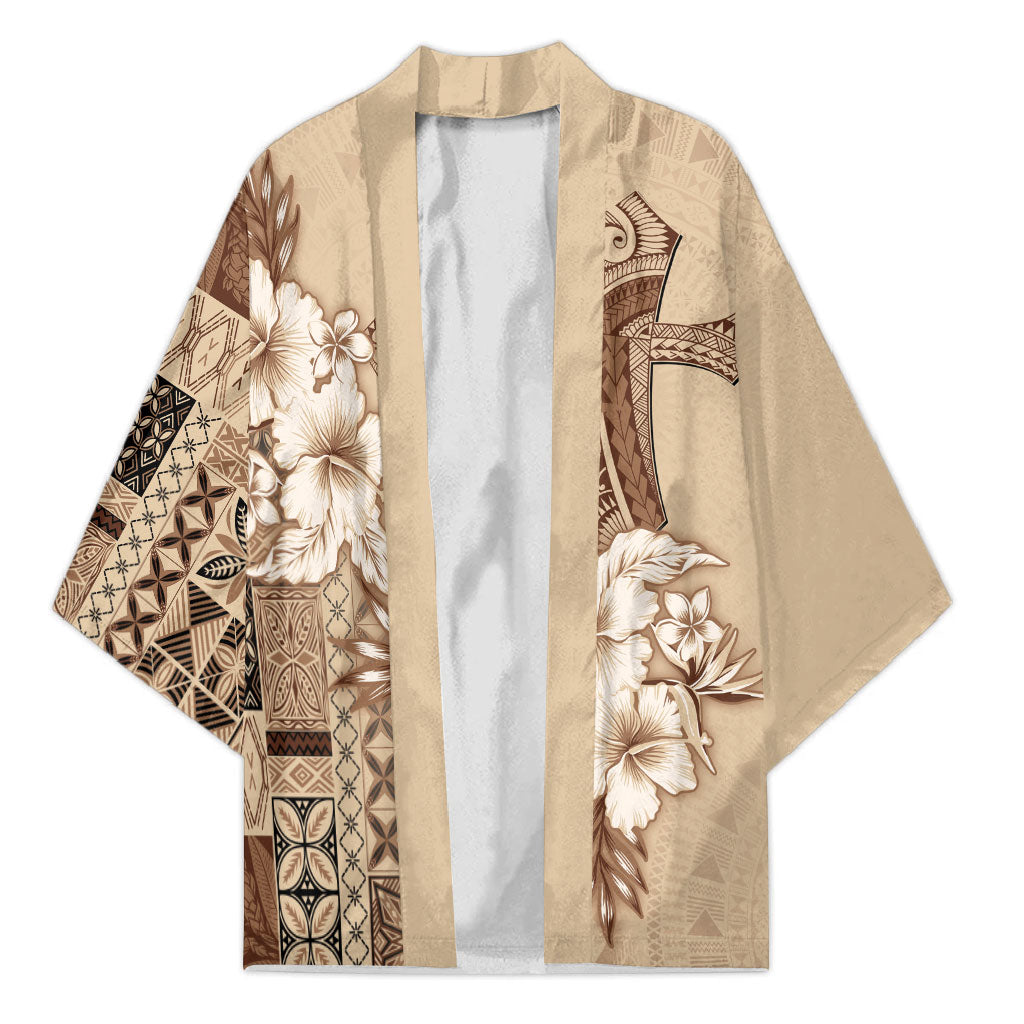 Samoa AIGA Mamanu Siapo Malu Motifs Kimono LT7 Unisex Beige - Polynesian Pride