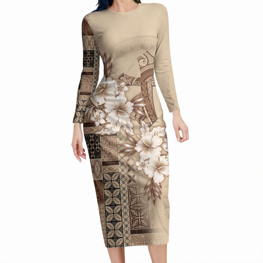 Samoa AIGA Mamanu Siapo Malu Motifs Long Sleeve Bodycon Dress