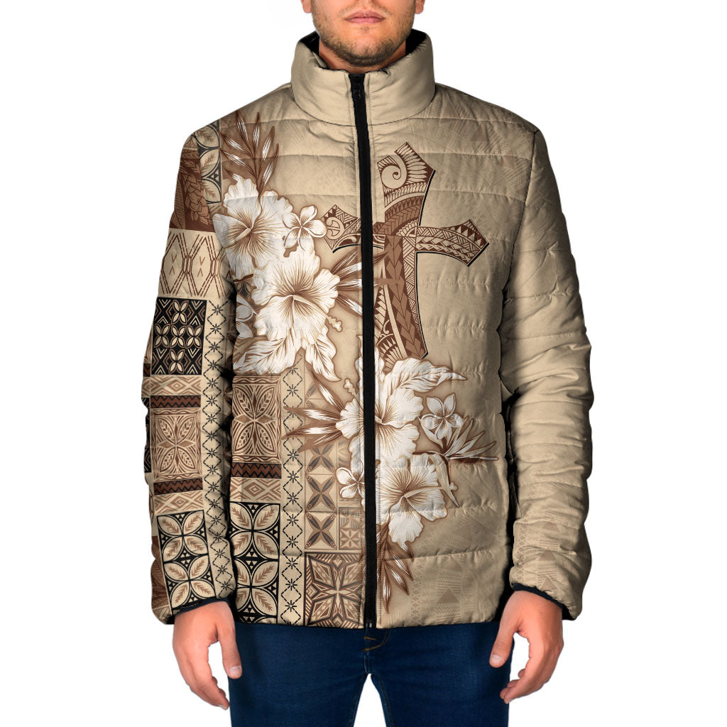Samoa AIGA Mamanu Siapo Malu Motifs Padded Jacket LT7 Men Beige - Polynesian Pride
