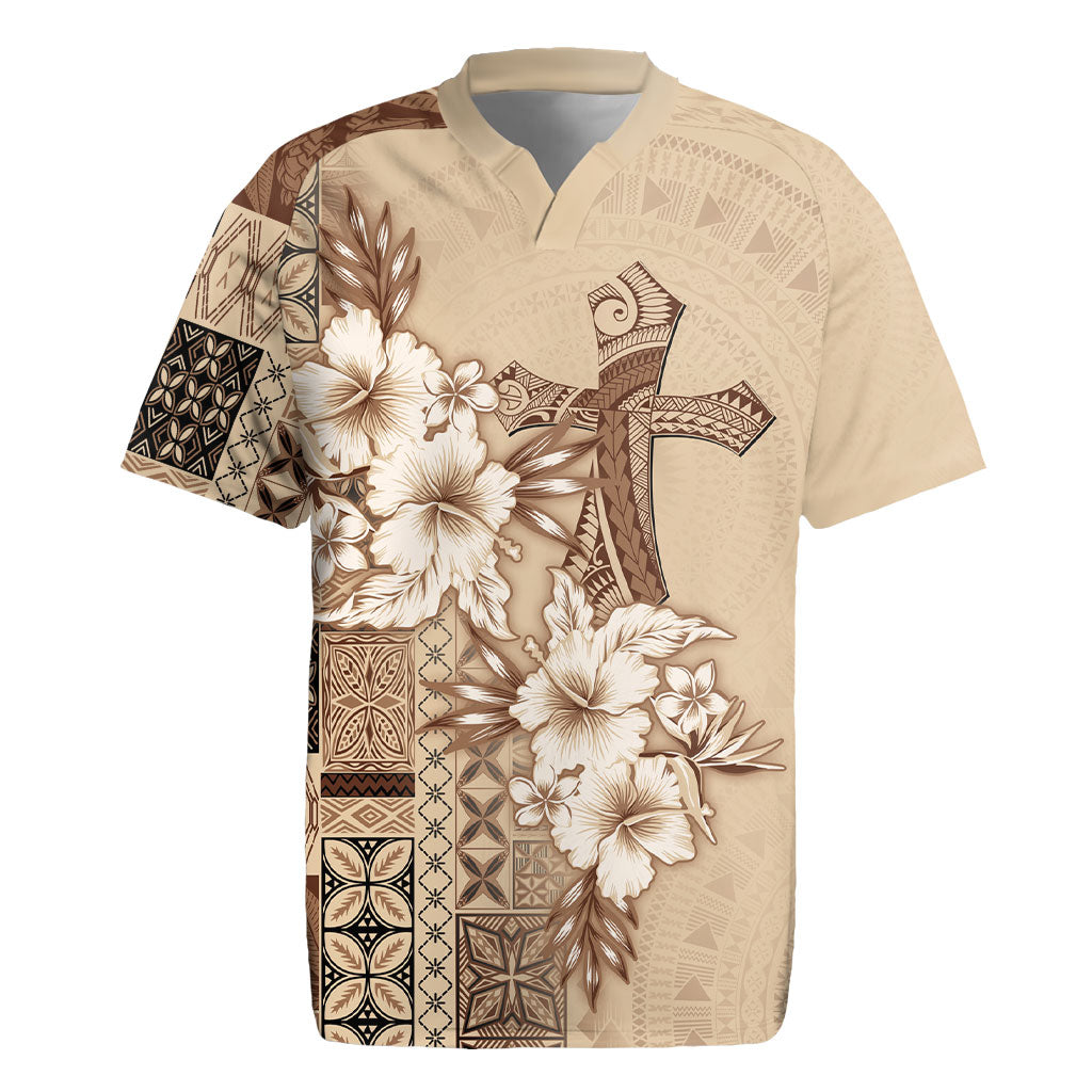 Samoa AIGA Mamanu Siapo Malu Motifs Rugby Jersey LT7 Beige - Polynesian Pride