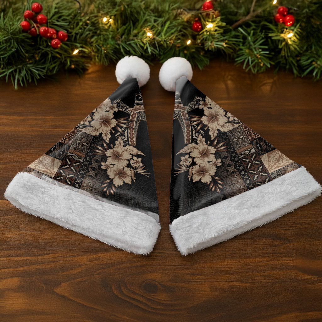Samoa AIGA Mamanu Siapo Malu Motifs Christmas Santa Hat Black Ver