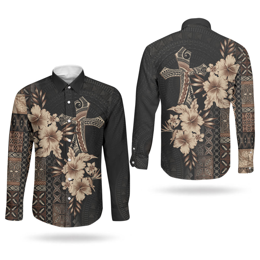Samoa AIGA Mamanu Siapo Malu Motifs Couples Matching Summer Maxi Dress and Long Sleeve Button Shirt Black Ver