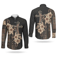 Samoa AIGA Mamanu Siapo Malu Motifs Couples Matching Summer Maxi Dress and Long Sleeve Button Shirt Black Ver