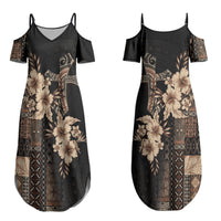 Samoa AIGA Mamanu Siapo Malu Motifs Couples Matching Summer Maxi Dress and Long Sleeve Button Shirt Black Ver