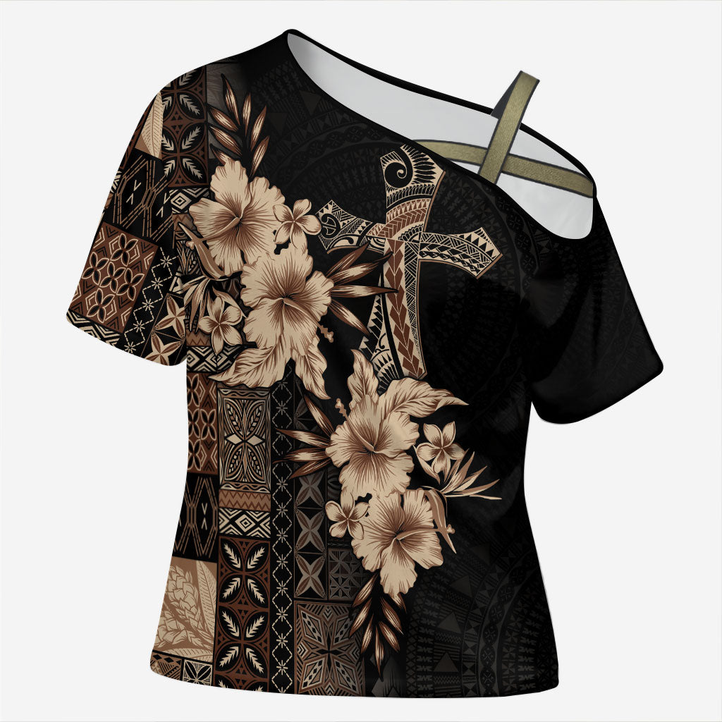 Samoa AIGA Mamanu Siapo Malu Motifs Cross Shoulder Shirt Black Ver LT7 Female Black - Polynesian Pride