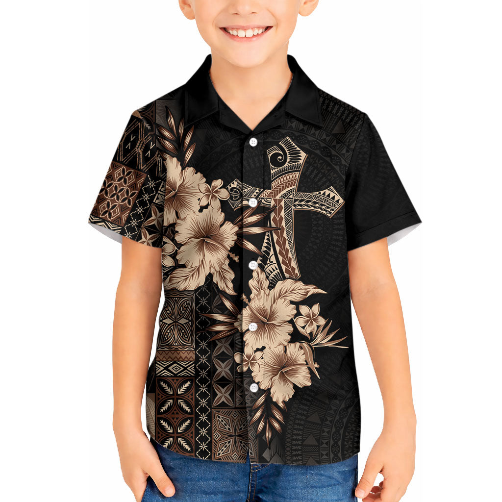 Samoa AIGA Mamanu Siapo Malu Motifs Kid Hawaiian Shirt Black Ver LT7 Kid Black - Polynesian Pride