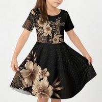 Samoa AIGA Mamanu Siapo Malu Motifs Kid Short Sleeve Dress Black Ver LT7 KID Black - Polynesian Pride