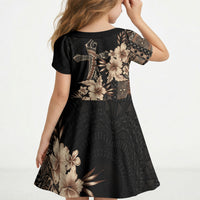 Samoa AIGA Mamanu Siapo Malu Motifs Kid Short Sleeve Dress Black Ver LT7 - Polynesian Pride