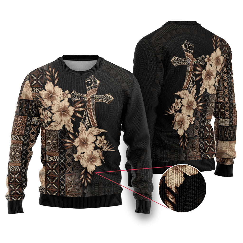 Samoa AIGA Mamanu Siapo Malu Motifs Ugly Christmas Sweater Black Ver