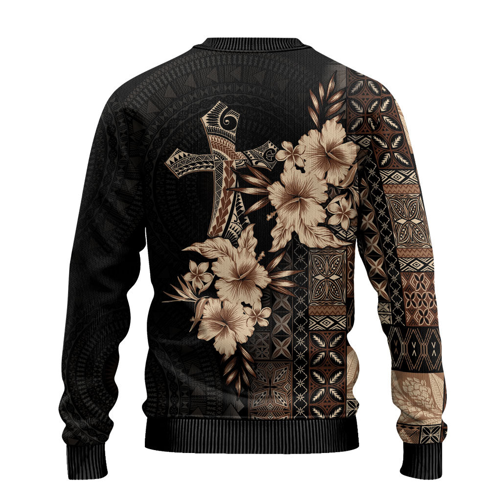 Samoa AIGA Mamanu Siapo Malu Motifs Ugly Christmas Sweater Black Ver