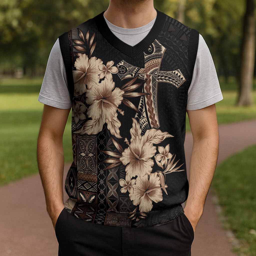 Samoa AIGA Mamanu Siapo Malu Motifs Christmas Knitted V-Neck Vest Black Ver