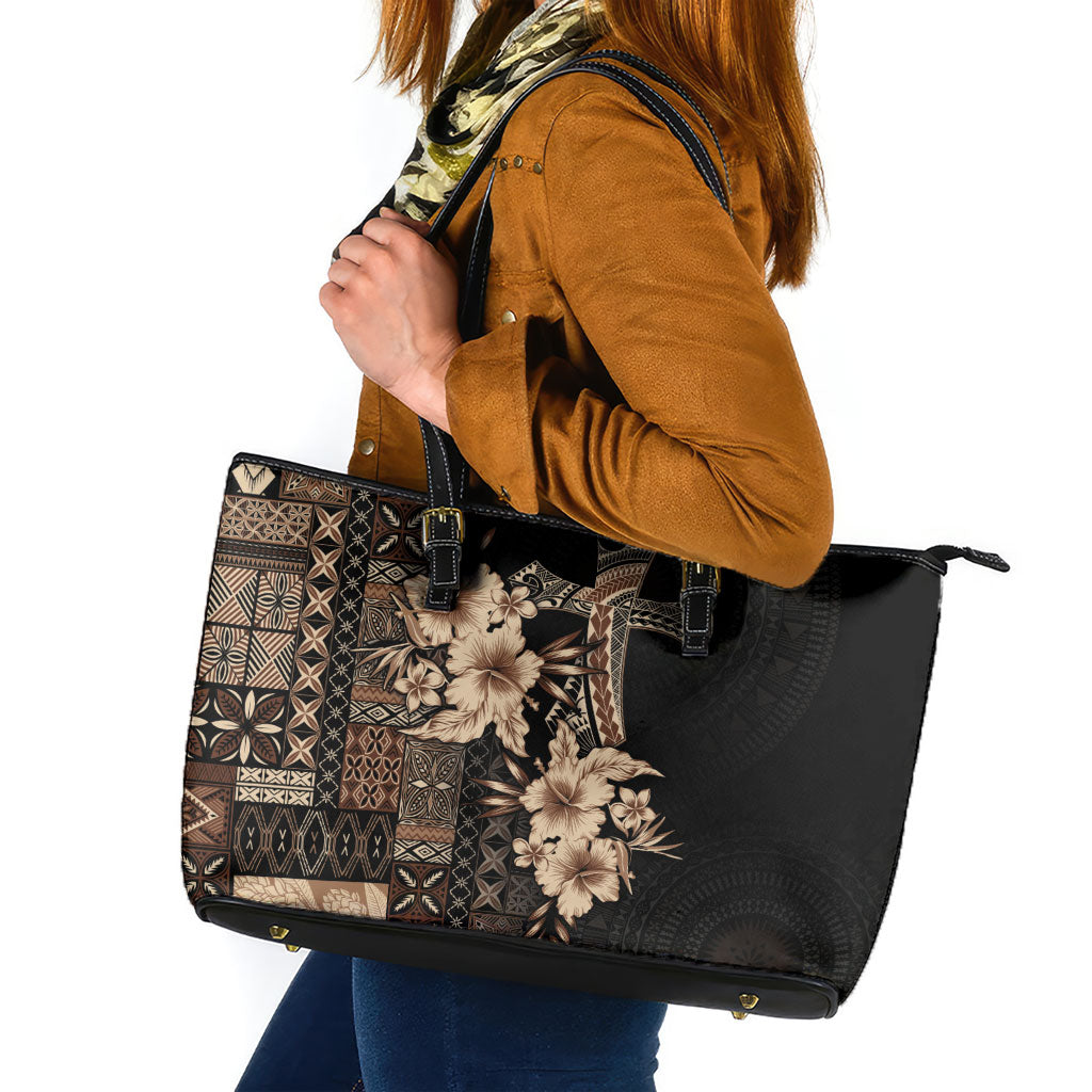 Samoa AIGA Mamanu Siapo Malu Motifs Leather Tote Bag Black Ver
