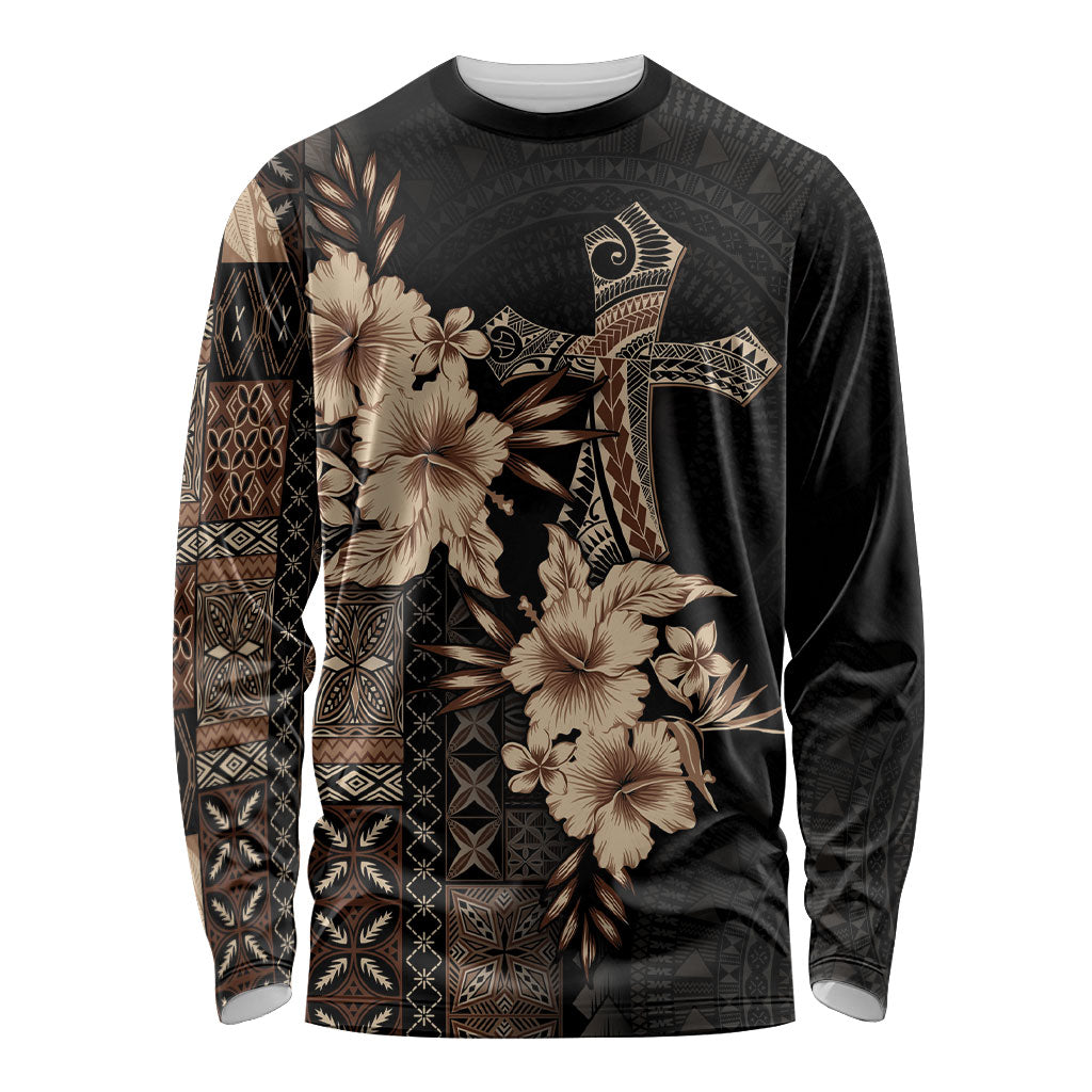 Samoa AIGA Mamanu Siapo Malu Motifs Long Sleeve Shirt Black Ver