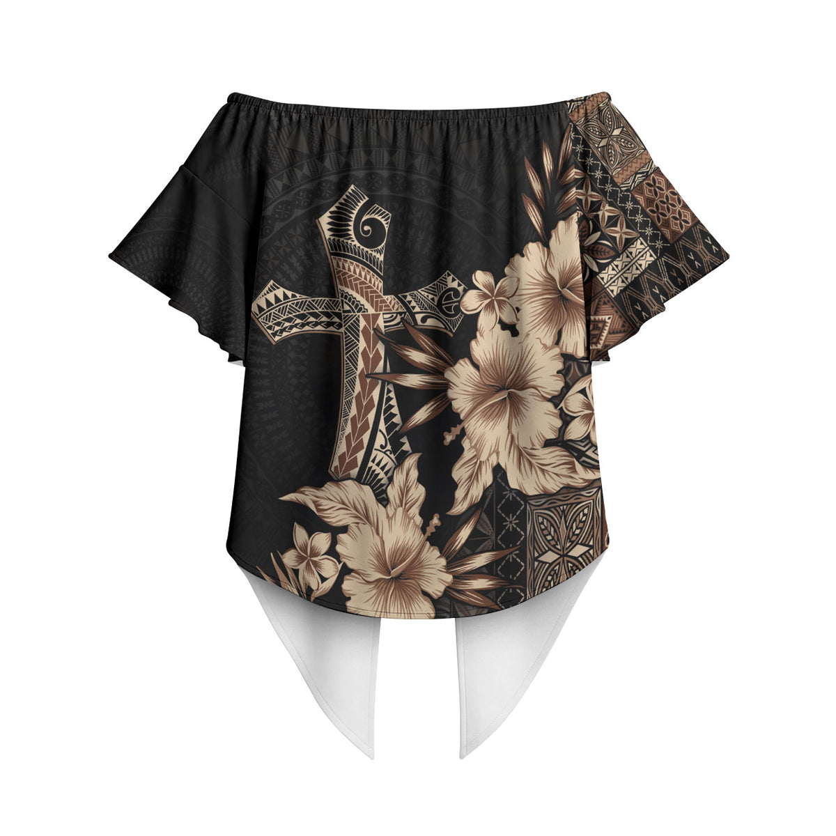Samoa AIGA Mamanu Siapo Malu Motifs Off Shoulder Wrap Waist Top Black Ver