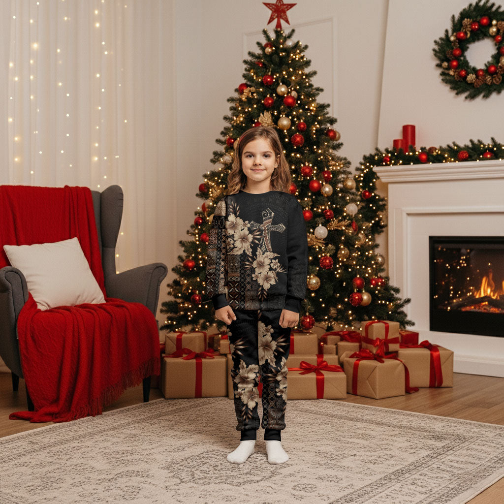 Samoa AIGA Mamanu Siapo Malu Motifs Christmas Pajama Set Black Ver