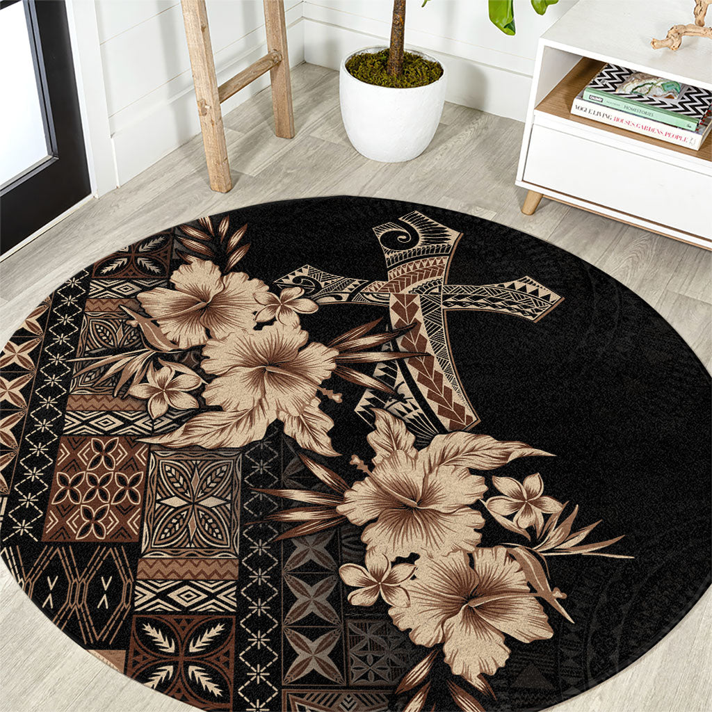 Samoa AIGA Mamanu Siapo Malu Motifs Round Carpet Black Ver