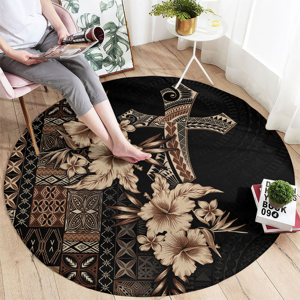 Samoa AIGA Mamanu Siapo Malu Motifs Round Carpet Black Ver