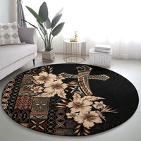 Samoa AIGA Mamanu Siapo Malu Motifs Round Carpet Black Ver