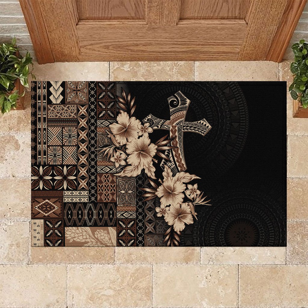 Samoa AIGA Mamanu Siapo Malu Motifs Rubber Doormat Black Ver LT7 Black - Polynesian Pride
