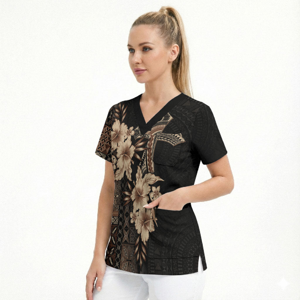 Samoa AIGA Mamanu Siapo Malu Motifs Scrub Top Black Ver