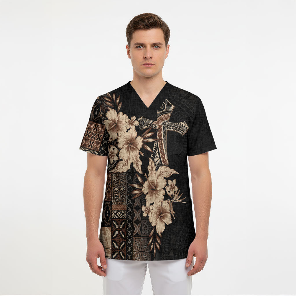 Samoa AIGA Mamanu Siapo Malu Motifs Scrub Top Black Ver