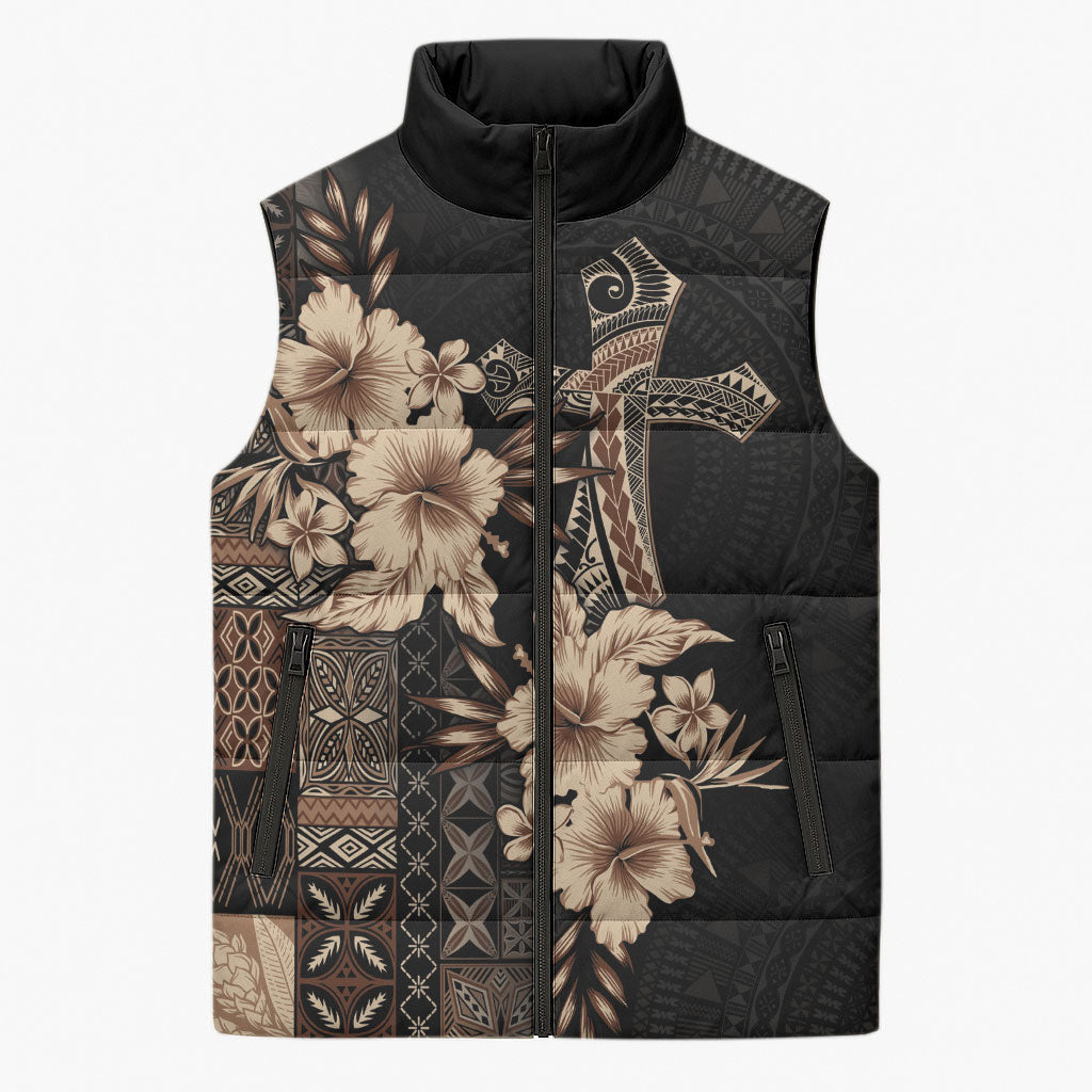Samoa AIGA Mamanu Siapo Malu Motifs Sleeveless Puffer Jacket Black Ver