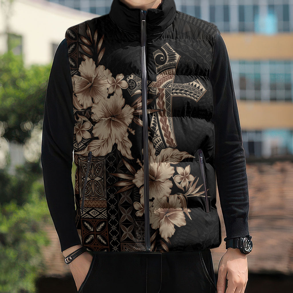 Samoa AIGA Mamanu Siapo Malu Motifs Sleeveless Puffer Jacket Black Ver