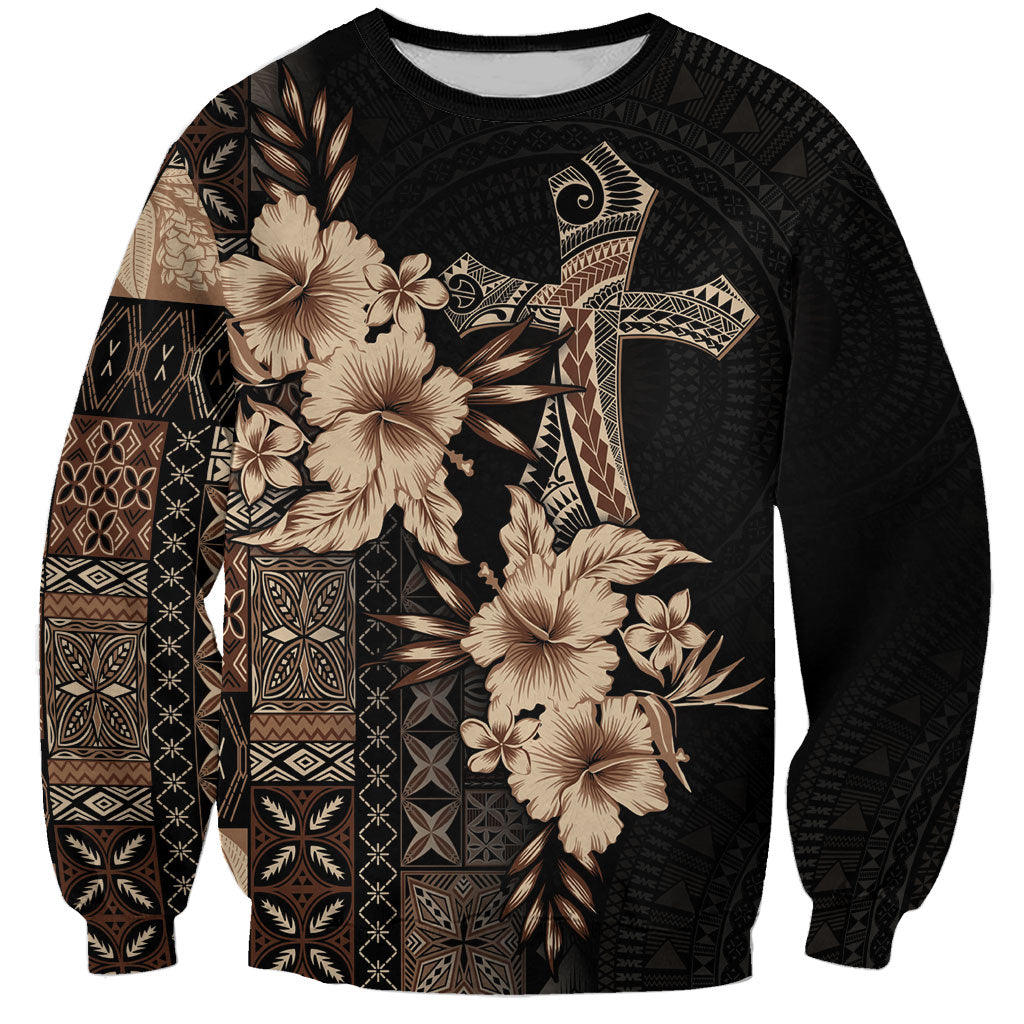 Samoa AIGA Mamanu Siapo Malu Motifs Sweatshirt Black Ver LT7 Unisex Black - Polynesian Pride