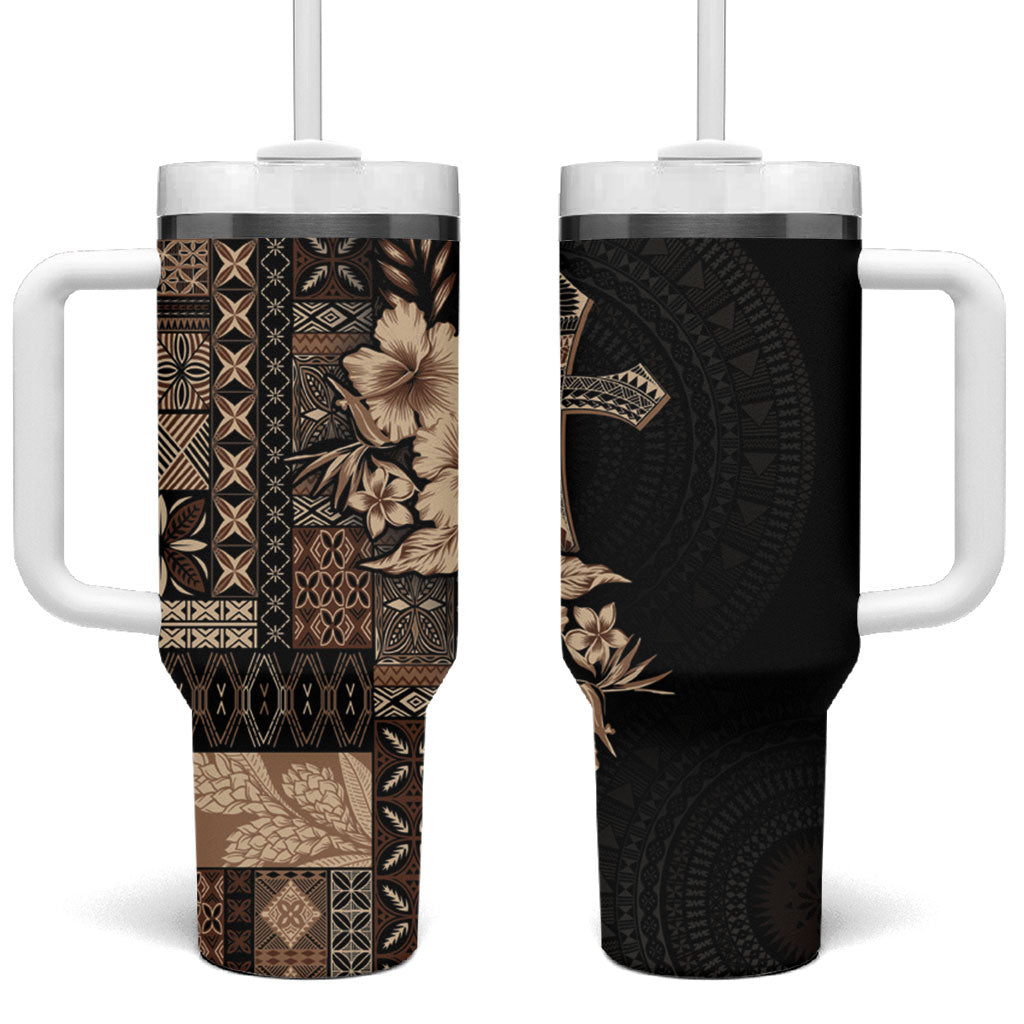 Samoa AIGA Mamanu Siapo Malu Motifs Tumbler With Handle Black Ver