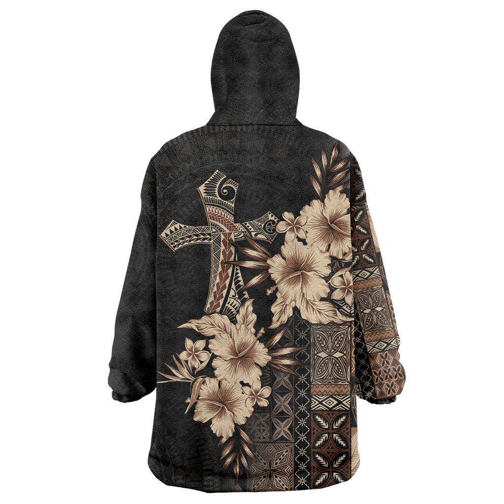 Samoa AIGA Mamanu Siapo Malu Motifs Wearable Blanket Hoodie Black Ver LT7 - Polynesian Pride