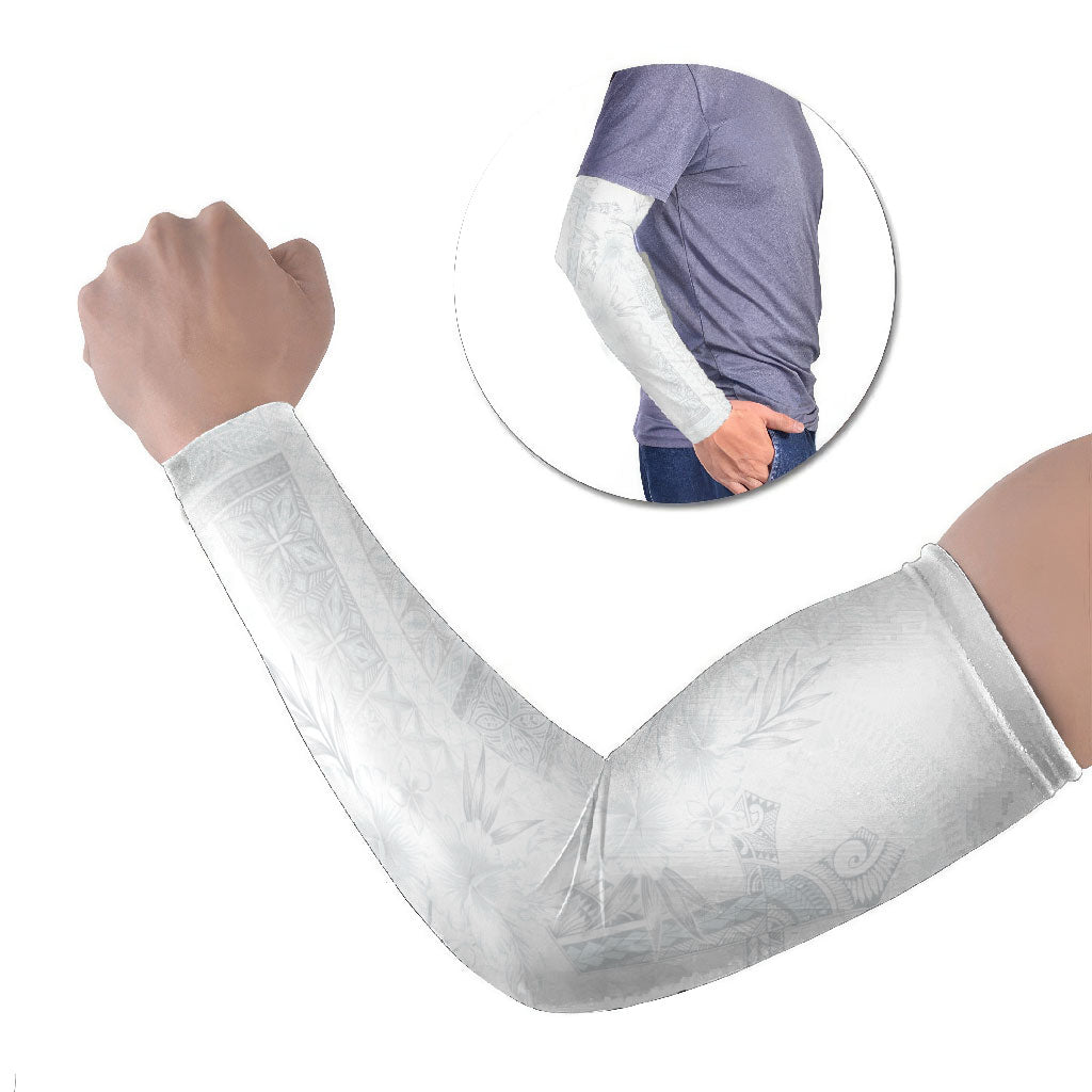 Samoa AIGA Mamanu Siapo Malu Motifs Arm Sleeves Lotu a Tamaiti White Ver LT7 Set of 2 White - Polynesian Pride