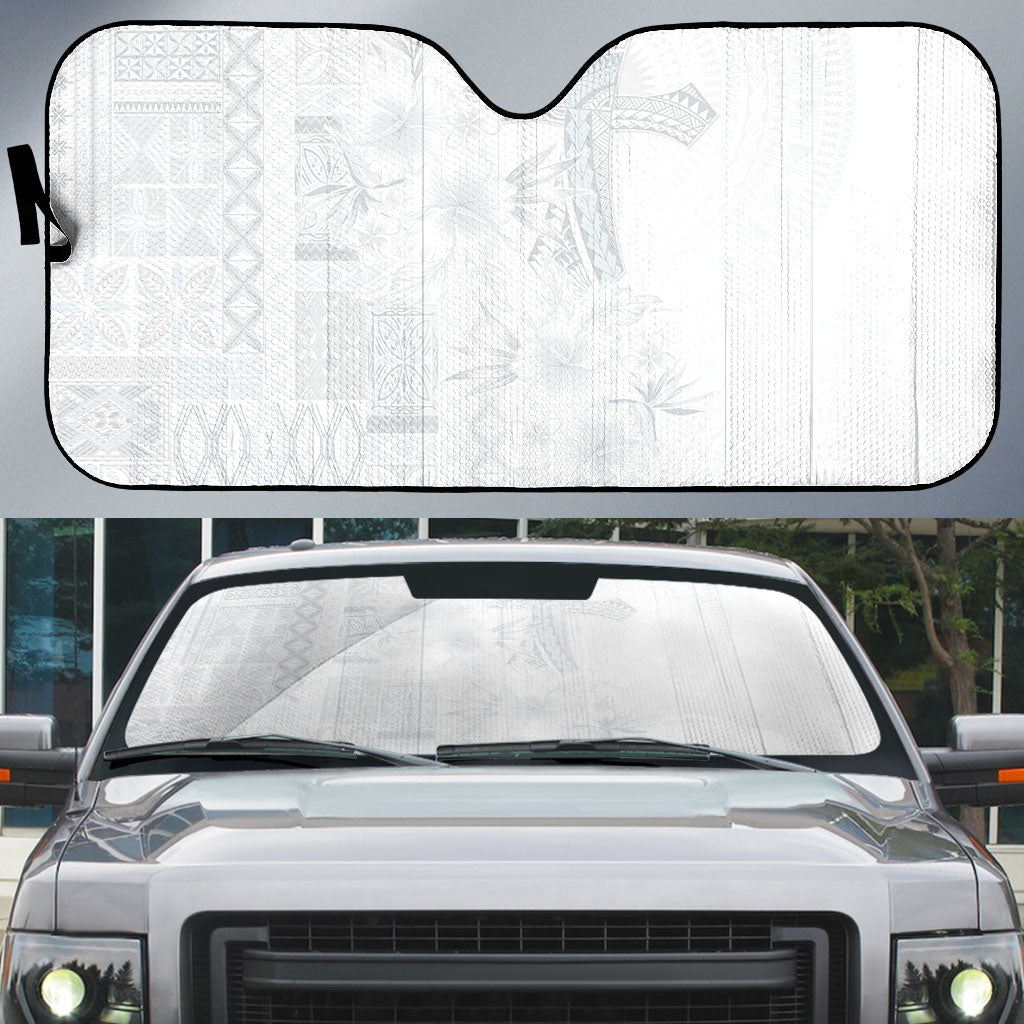 Samoa AIGA Mamanu Siapo Malu Motifs Auto Sun Shade Lotu a Tamaiti White Ver LT7 White - Polynesian Pride