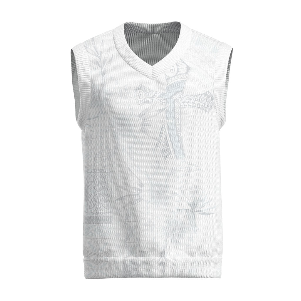 Samoa AIGA Mamanu Siapo Malu Motifs Christmas Knitted V-Neck Vest Lotu a Tamaiti White Ver