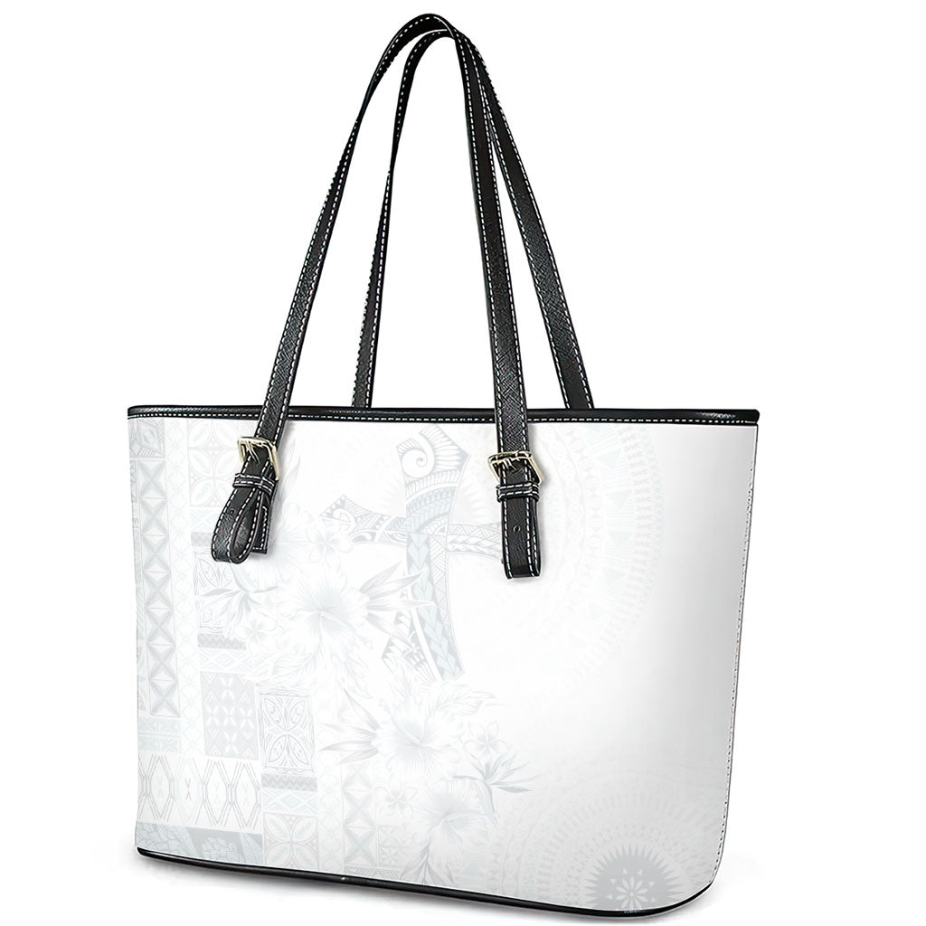 Samoa AIGA Mamanu Siapo Malu Motifs Leather Tote Bag Lotu a Tamaiti White Ver LT7 - Polynesian Pride
