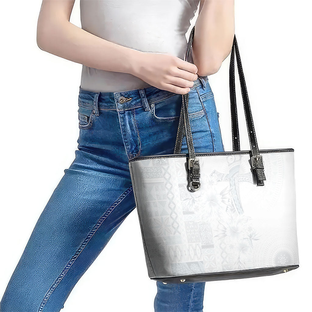Samoa AIGA Mamanu Siapo Malu Motifs Leather Tote Bag Lotu a Tamaiti White Ver LT7 - Polynesian Pride