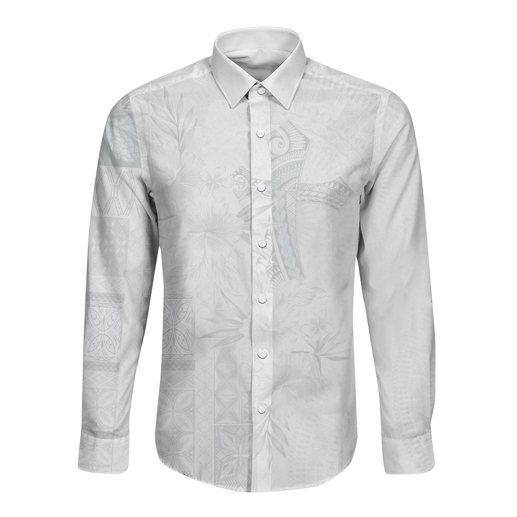 Samoa AIGA Mamanu Siapo Malu Motifs Long Sleeve Button Shirt Lotu a Tamaiti White Ver