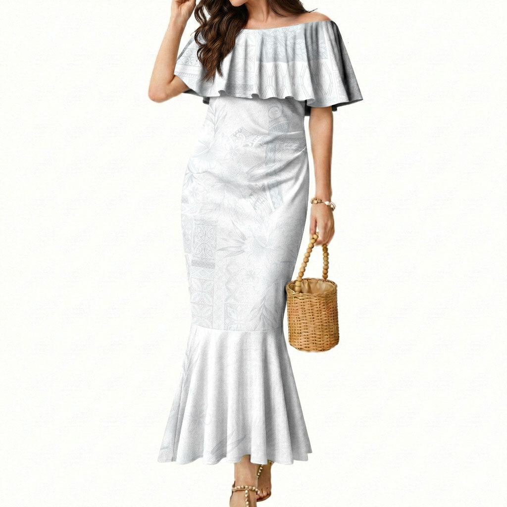 Samoa AIGA Mamanu Siapo Malu Motifs Mermaid Dress Lotu a Tamaiti White Ver