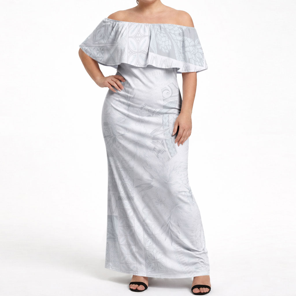 Samoa AIGA Mamanu Siapo Malu Motifs Off Shoulder Maxi Dress Lotu a Tamaiti White Ver