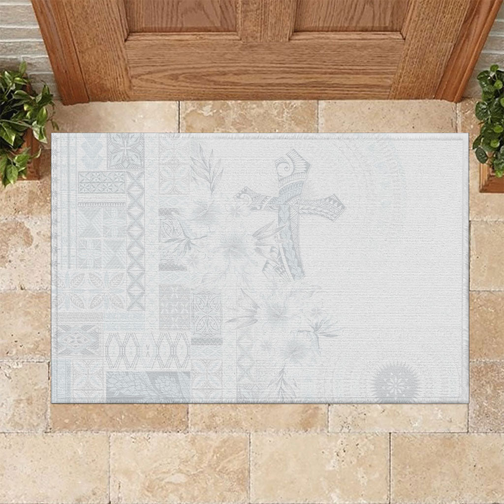 Samoa AIGA Mamanu Siapo Malu Motifs Rubber Doormat Lotu a Tamaiti White Ver LT7 White - Polynesian Pride