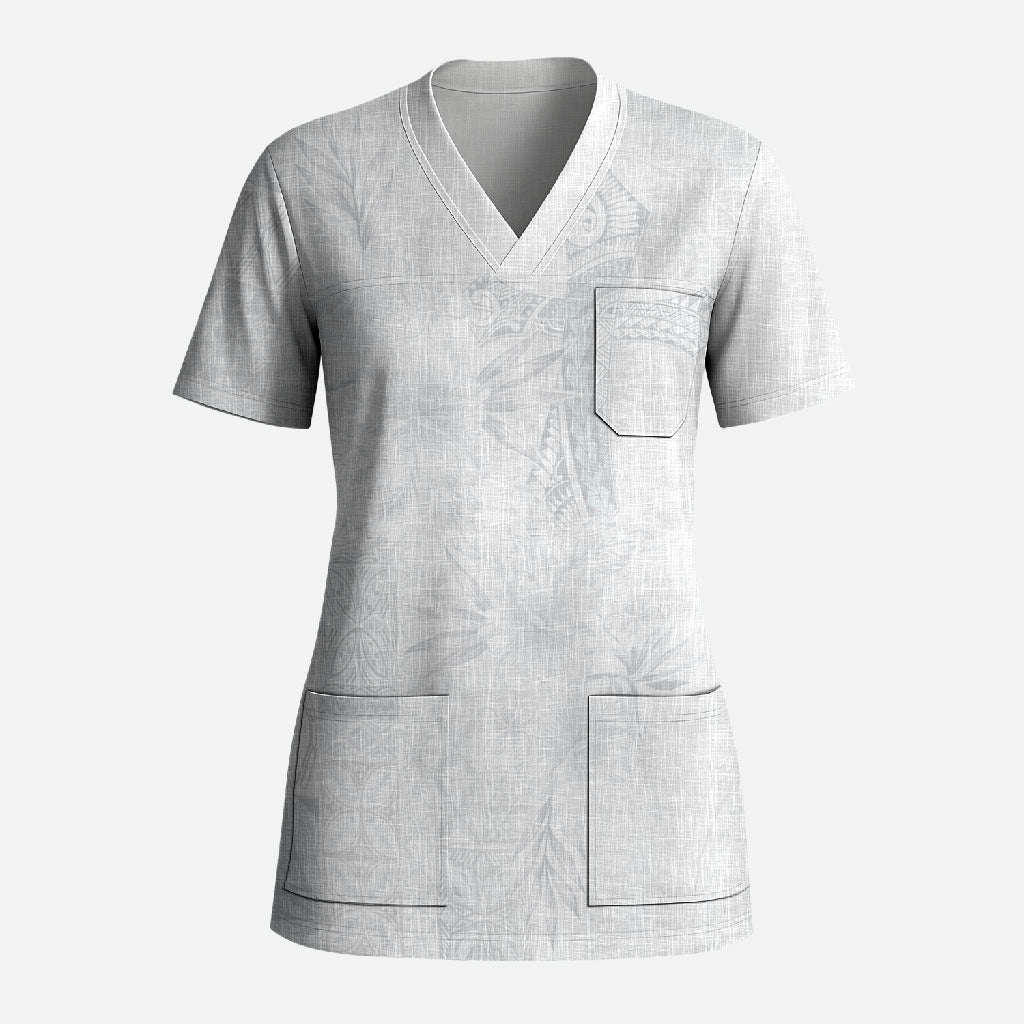 Samoa AIGA Mamanu Siapo Malu Motifs Scrub Top Lotu a Tamaiti White Ver LT7 Adult White - Polynesian Pride