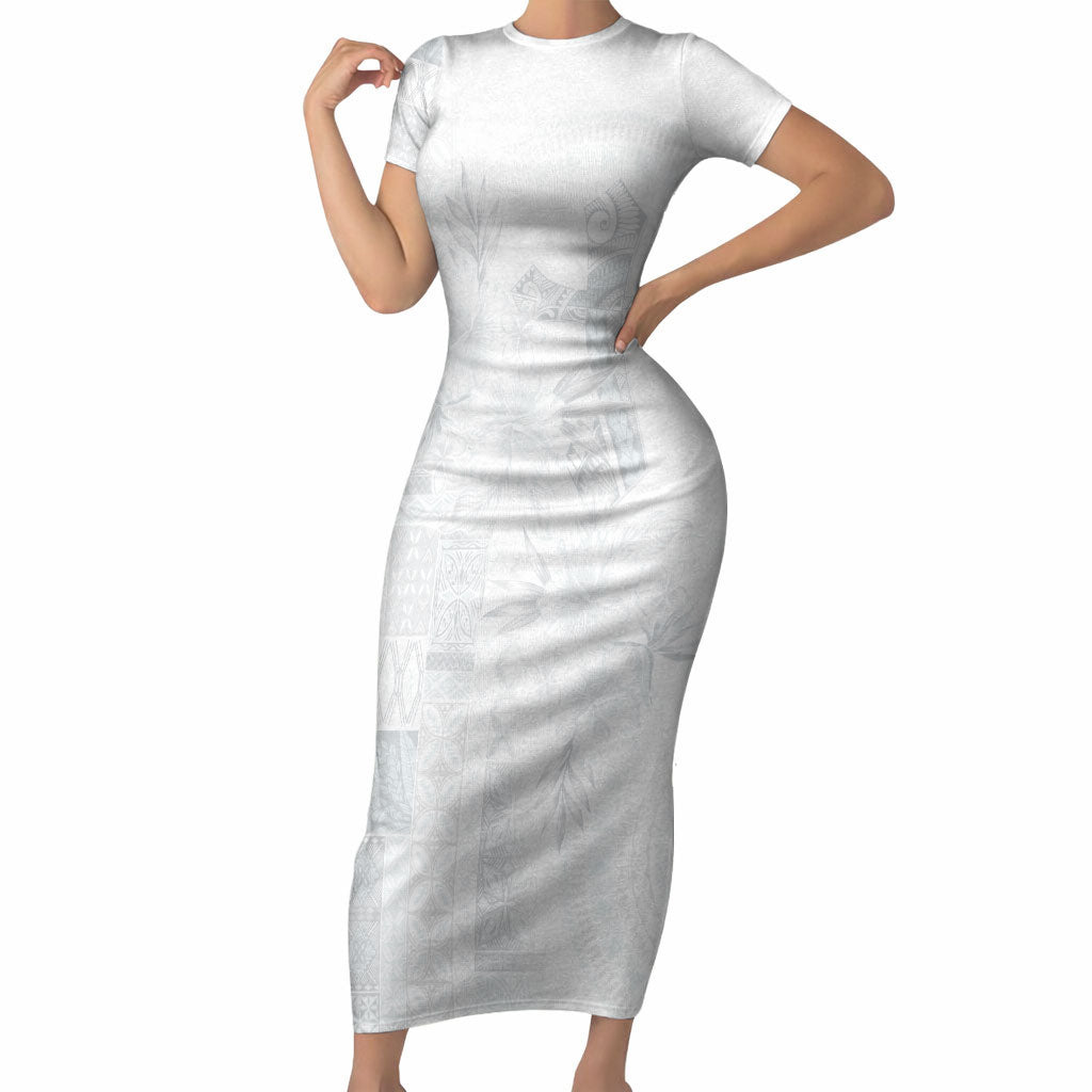 Samoa AIGA Mamanu Siapo Malu Motifs Short Sleeve Bodycon Dress Lotu a Tamaiti White Ver