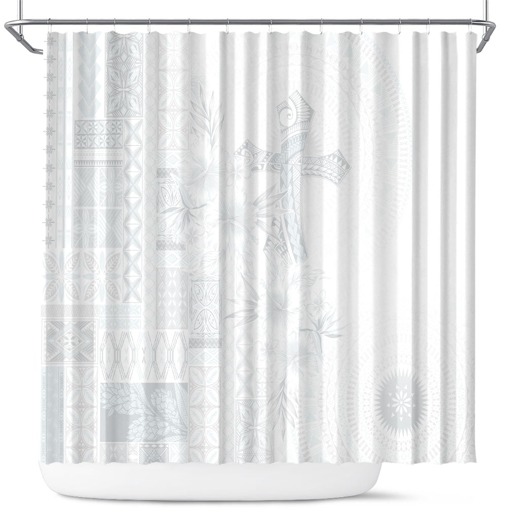 Samoa AIGA Mamanu Siapo Malu Motifs Shower Curtain Lotu a Tamaiti White Ver