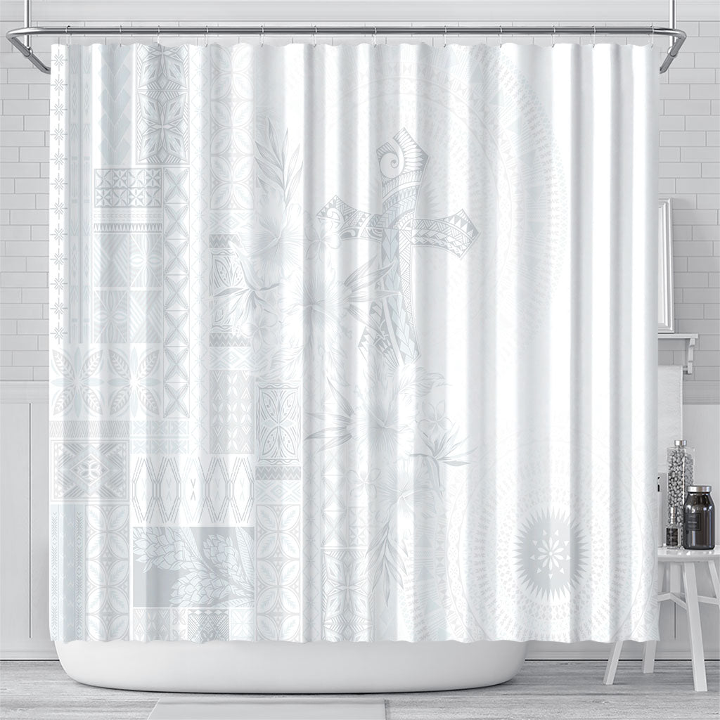 Samoa AIGA Mamanu Siapo Malu Motifs Shower Curtain Lotu a Tamaiti White Ver